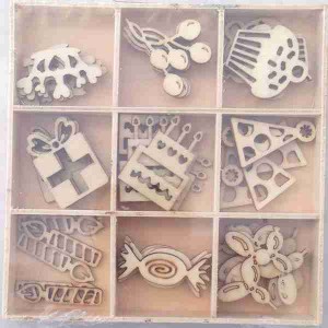 Crafts4U Wooden Embellishments 45 Pieces Party 10106